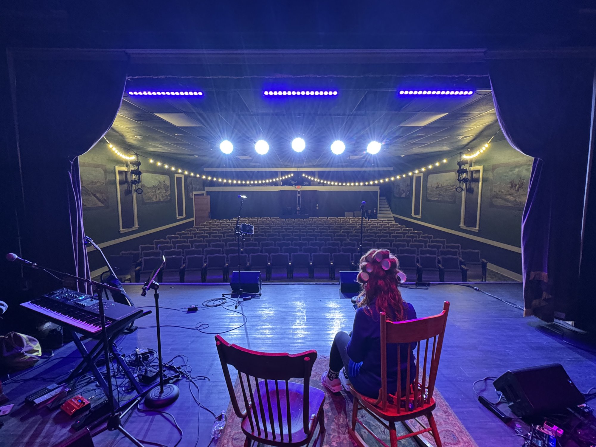 Sound check on a small historic theater stage